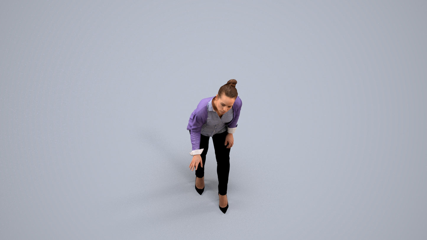 3D people model woman business standing, scanned human for 3ds Max rendering, back view render