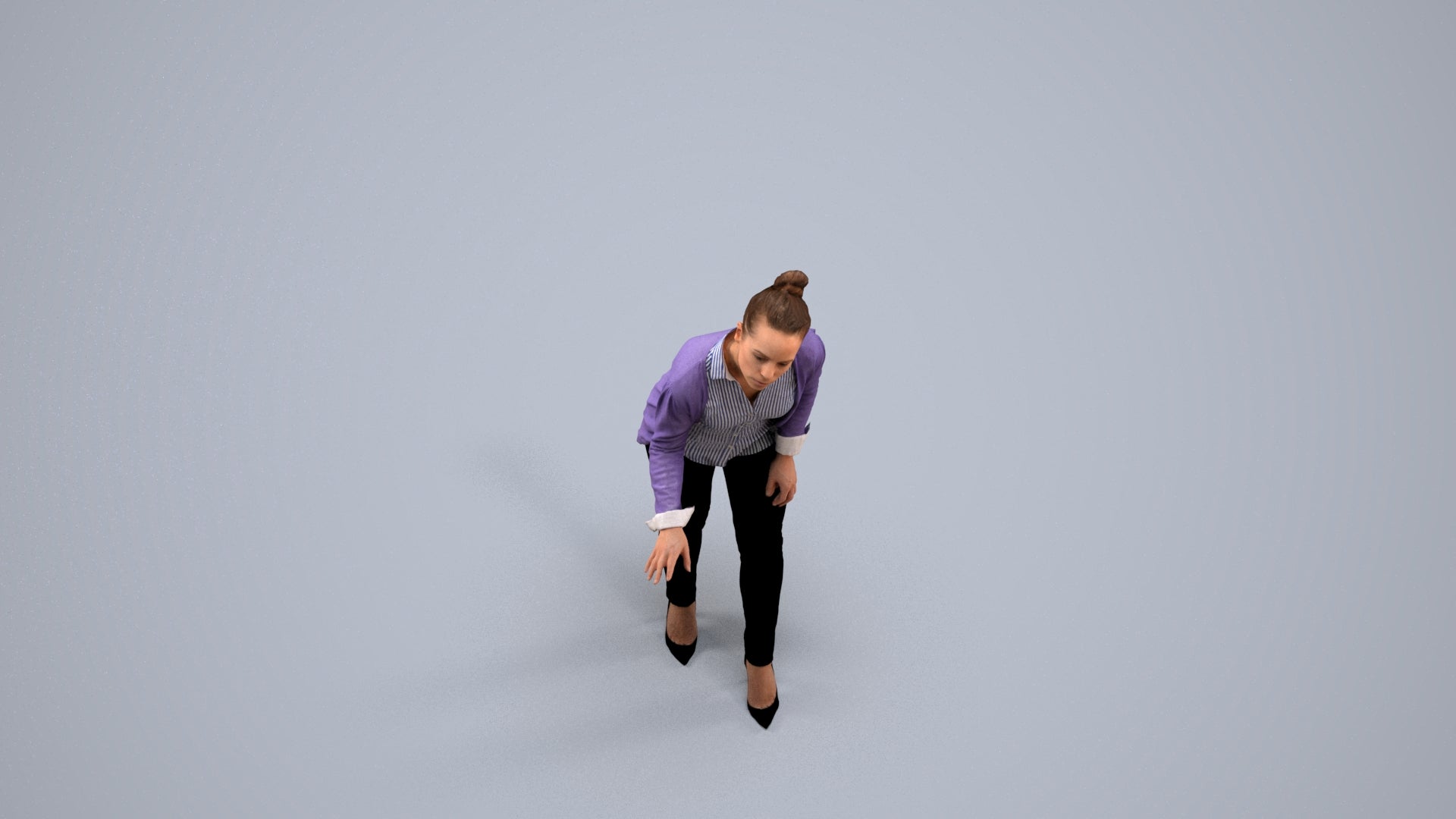 3D people model woman business standing, scanned human for 3ds Max rendering, back view render