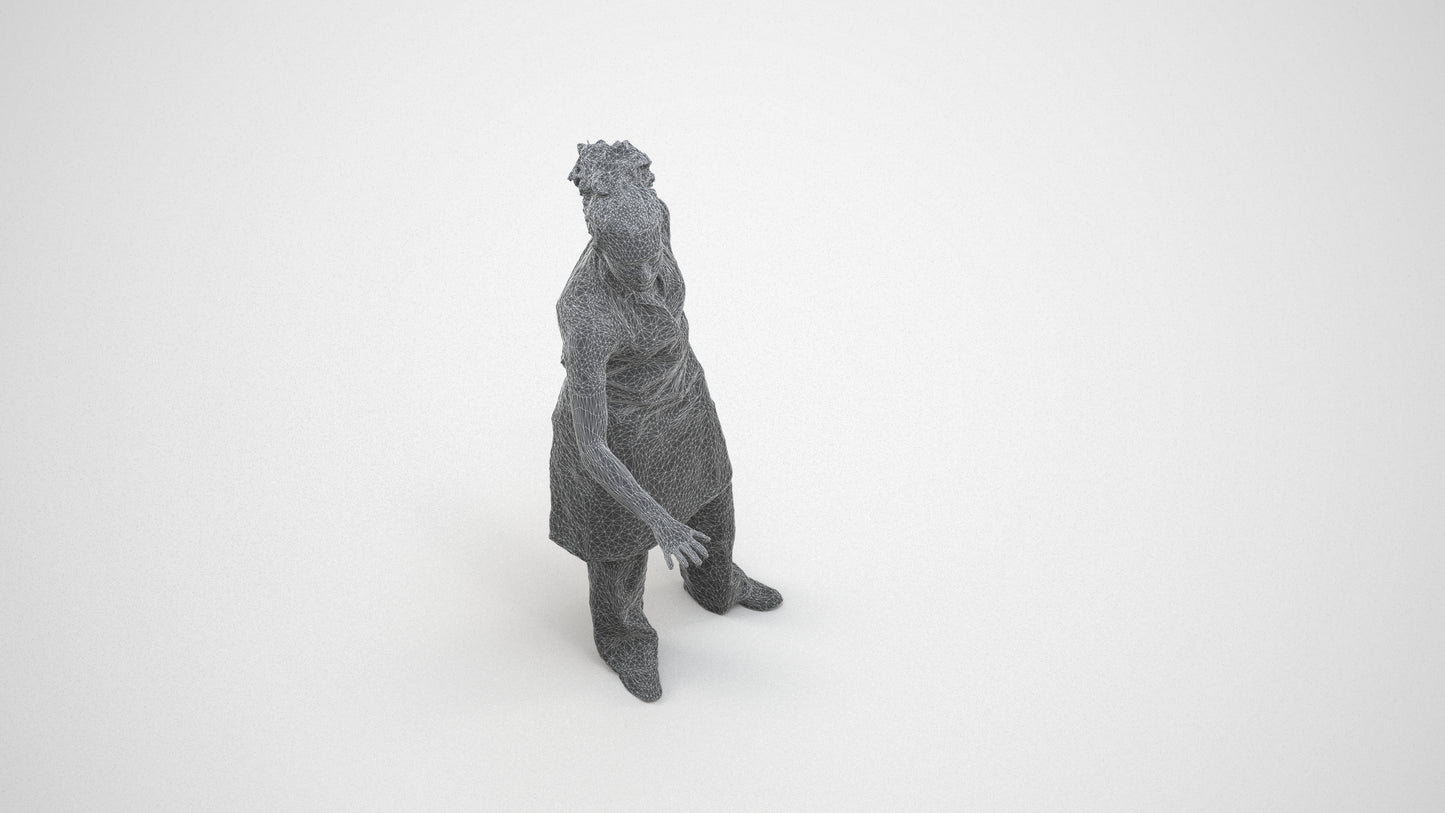 realistic 3D people woman hospitality, render-ready for V-Ray and Corona, FBX OBJ, wireframe three-quarter view