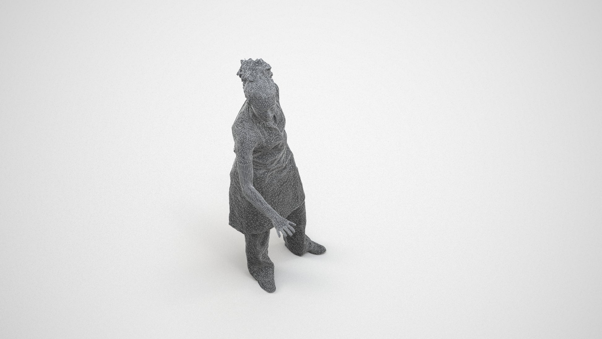 realistic 3D people woman hospitality, render-ready for V-Ray and Corona, FBX OBJ, wireframe three-quarter view