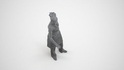 realistic 3D people woman hospitality, render-ready for V-Ray and Corona, FBX OBJ, wireframe three-quarter view