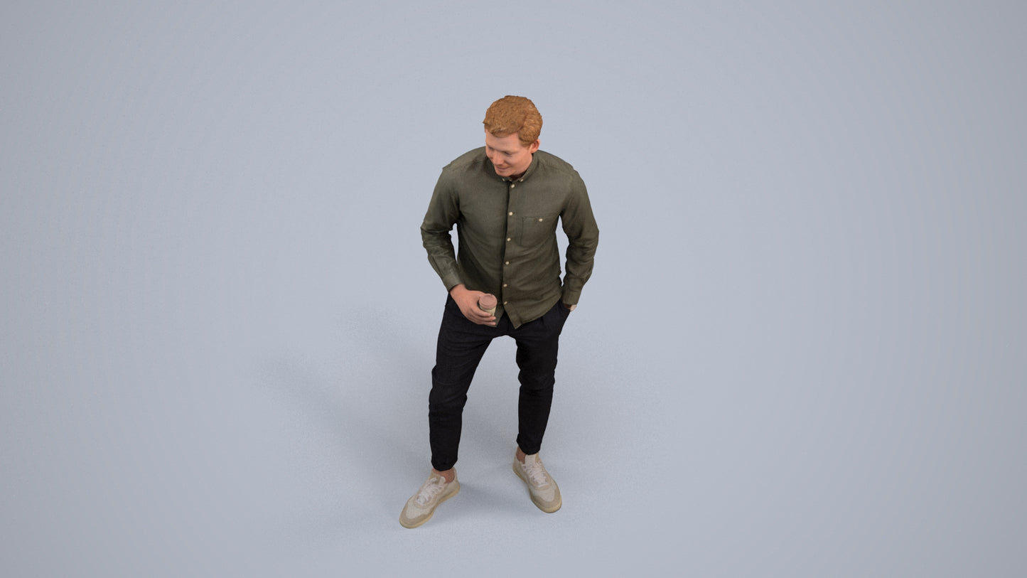 realistic 3D people man casual standing, render-ready for V-Ray and Corona, FBX OBJ, back view render