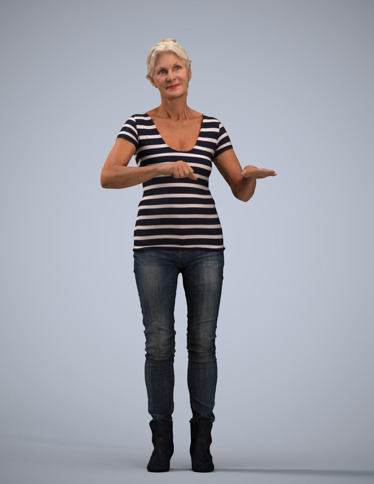 3D scanned senior woman standing casual, photorealistic archviz people for Enscape and SketchUp