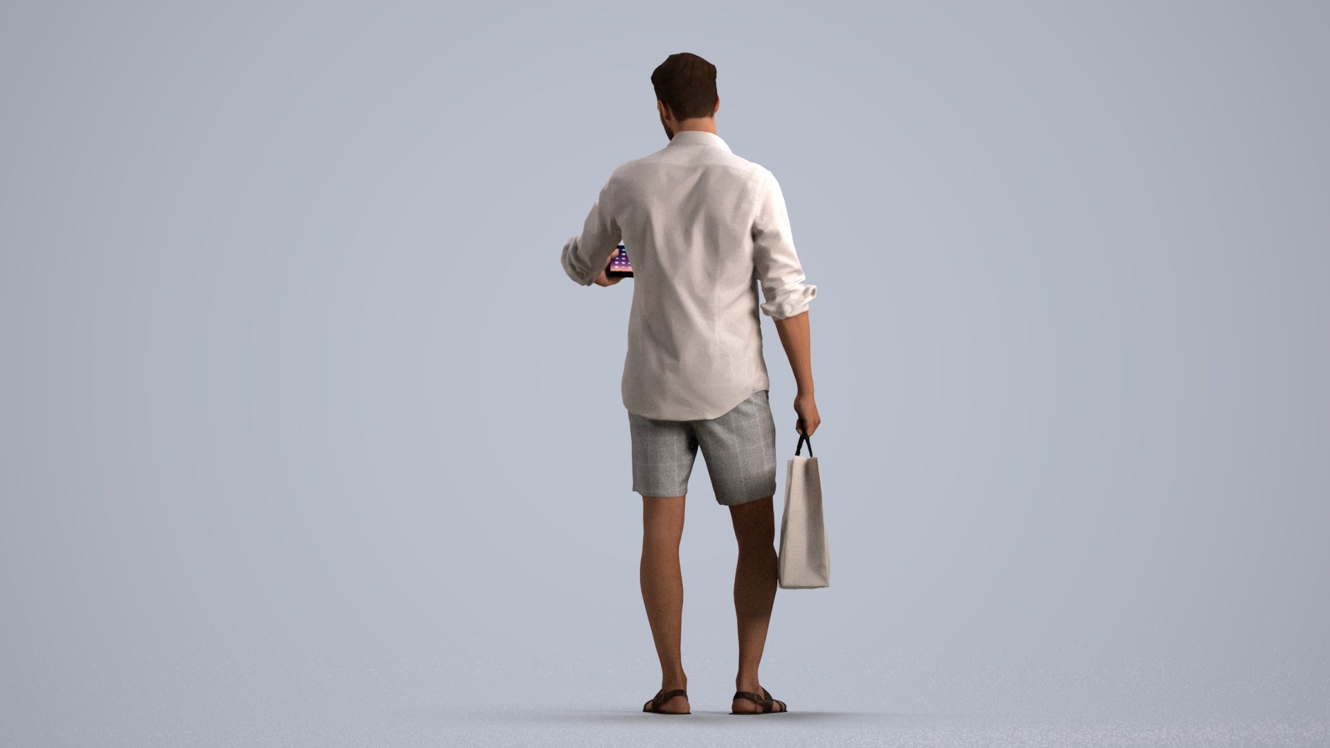 3D scanned man standing casual, photorealistic archviz people for Enscape and SketchUp, front view render