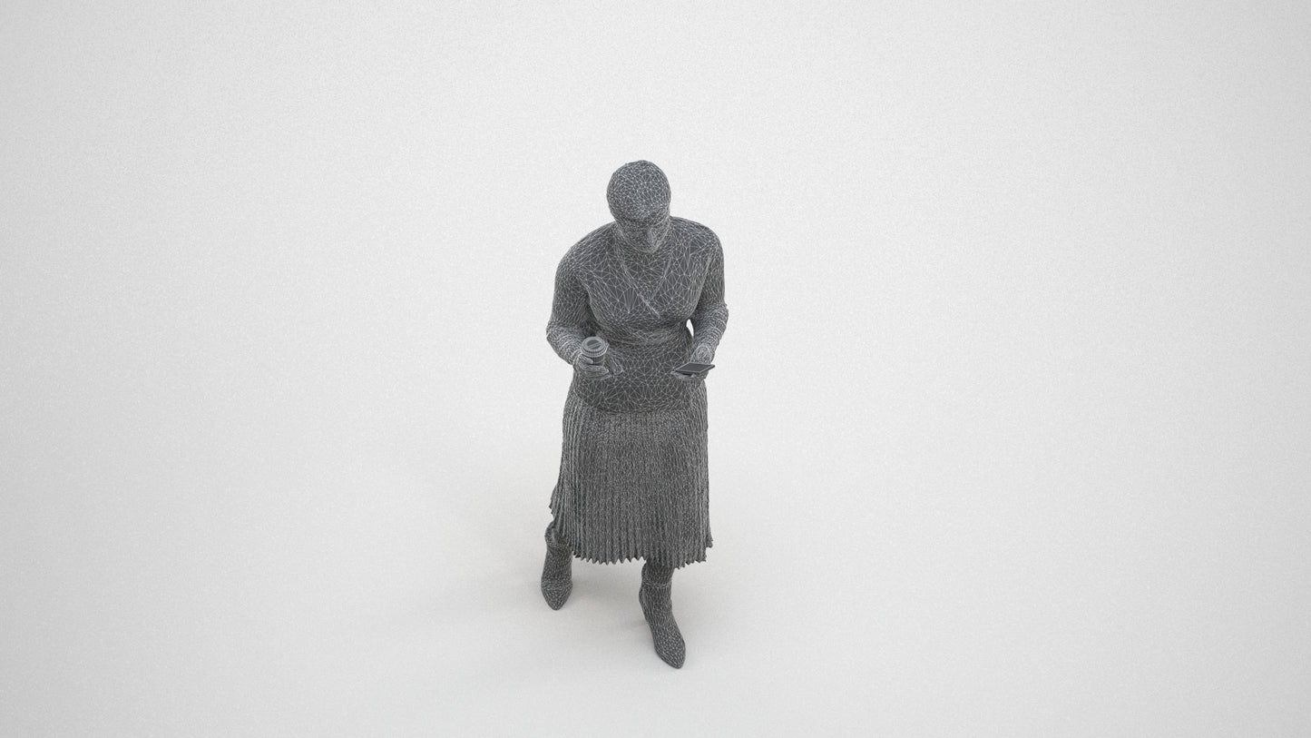 realistic 3D woman casual walking, scanned archviz people for Blender and 3ds Max, wireframe three-quarter view