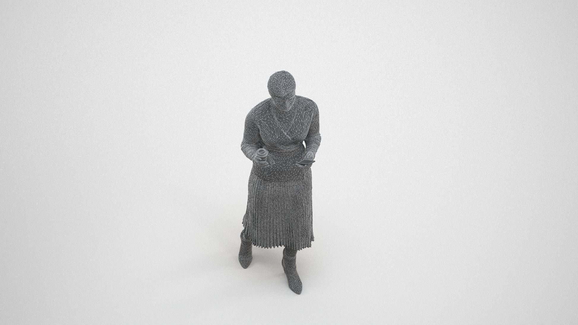 realistic 3D woman casual walking, scanned archviz people for Blender and 3ds Max, wireframe three-quarter view