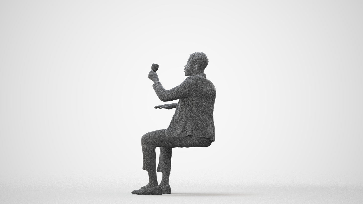 3D scanned man sitting formal, photorealistic archviz people for Enscape and SketchUp, square thumbnail