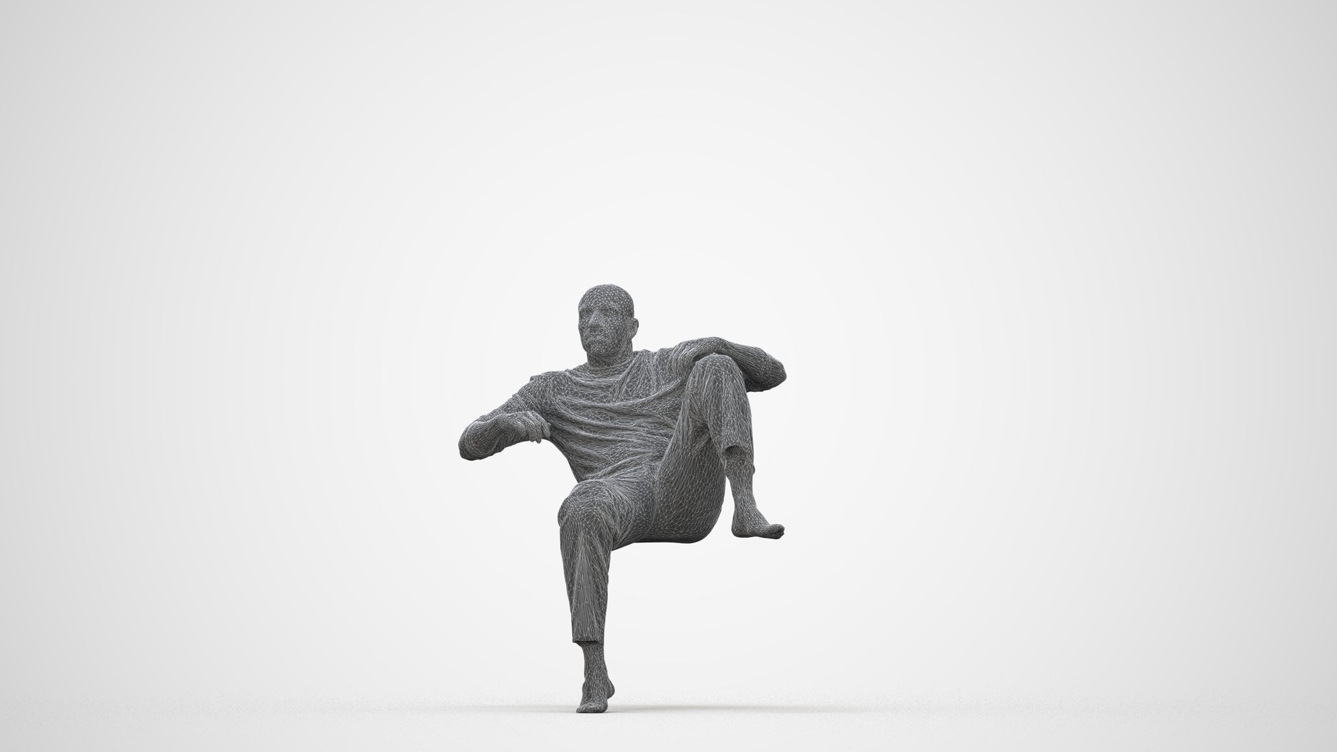 3D people model man casual bathroom, scanned human for 3ds Max rendering, wireframe back view