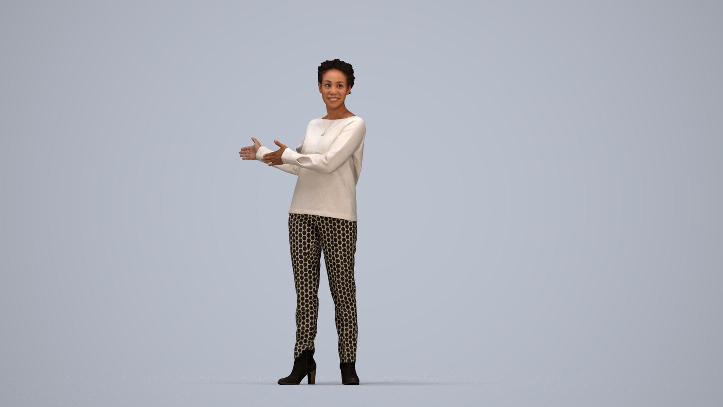 photogrammetry 3D woman casual standing, realistic human model archviz FBX, top-down view render