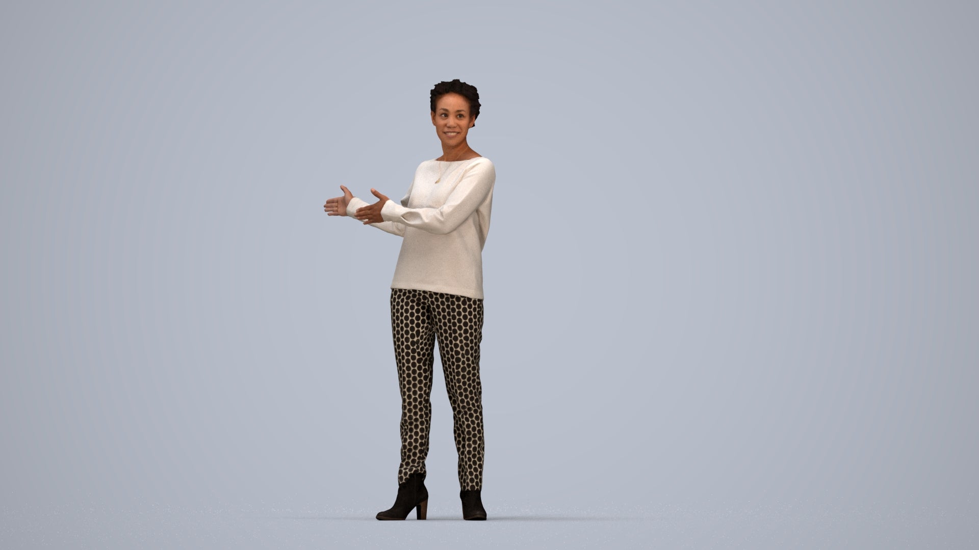 photogrammetry 3D woman casual standing, realistic human model archviz FBX, top-down view render