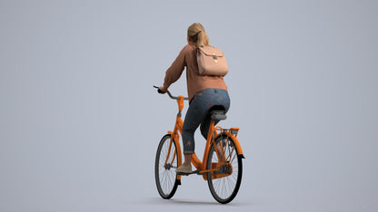 photogrammetry 3D woman casual cycling, realistic human model archviz FBX, front view render