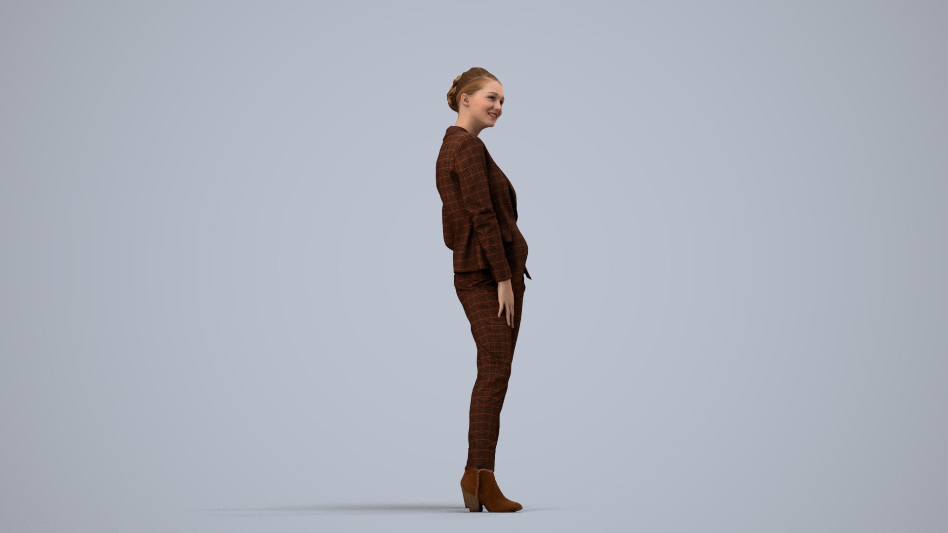 3D scanned woman business, photorealistic archviz people for Enscape and SketchUp, side view render