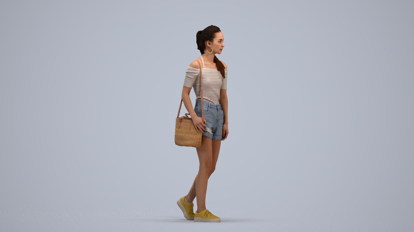realistic 3D human woman casual walking, archviz people FBX OBJ for Blender, standing pose render