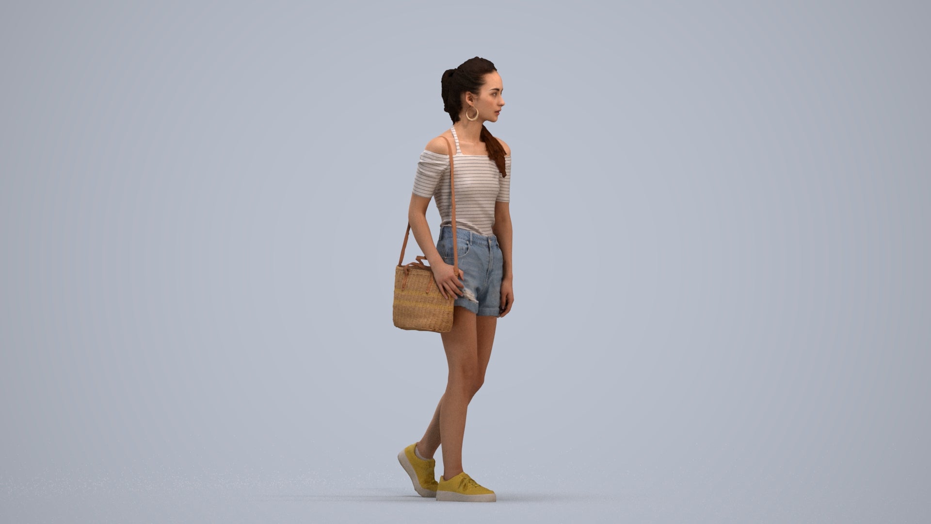 realistic 3D human woman casual walking, archviz people FBX OBJ for Blender, standing pose render