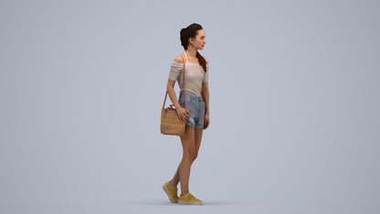 realistic 3D human woman casual walking, archviz people FBX OBJ for Blender, standing pose render