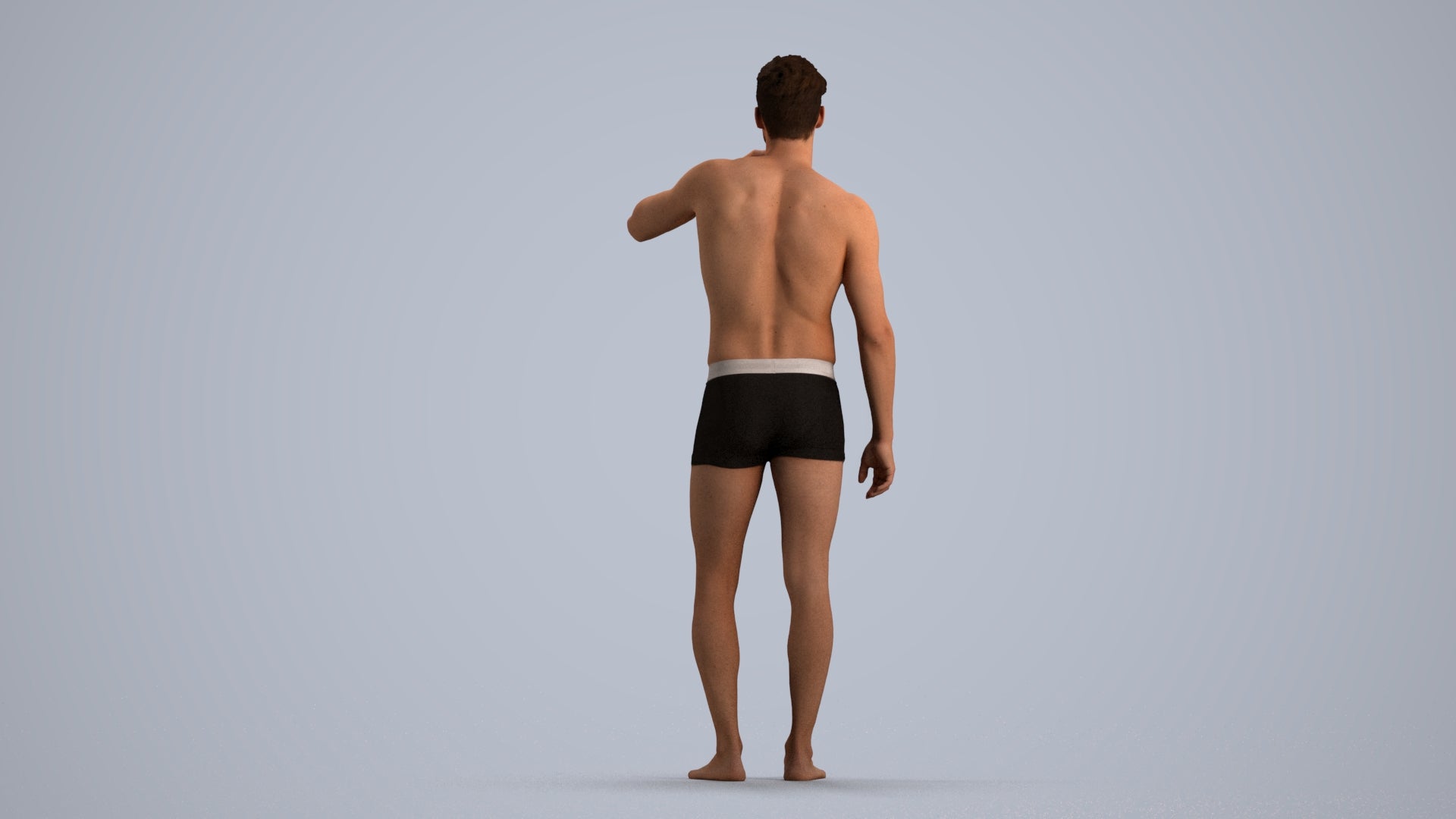 3D human model man bathroom, photogrammetry scanned person for archviz, front view render
