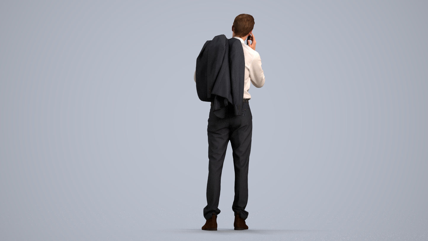 3D people model man business standing, scanned human for 3ds Max rendering, front view render