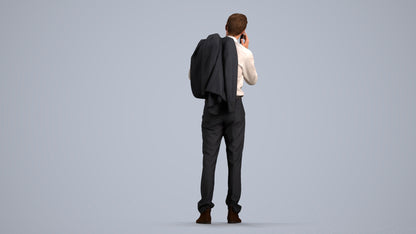 3D people model man business standing, scanned human for 3ds Max rendering, front view render
