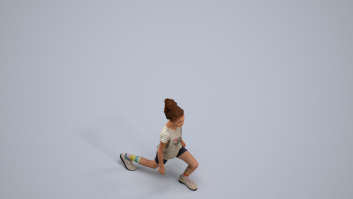 realistic 3D girl casual kids, scanned archviz people for Blender and 3ds Max, back view render
