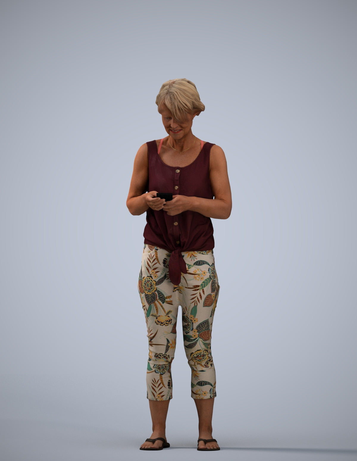 scanned 3D senior woman standing, photogrammetry people for Enscape and V-Ray