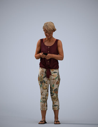 scanned 3D senior woman standing, photogrammetry people for Enscape and V-Ray
