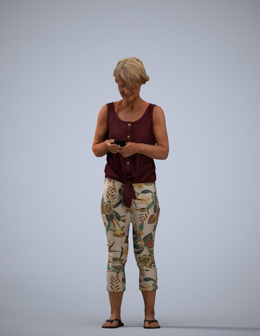 scanned 3D senior woman standing, photogrammetry people for Enscape and V-Ray