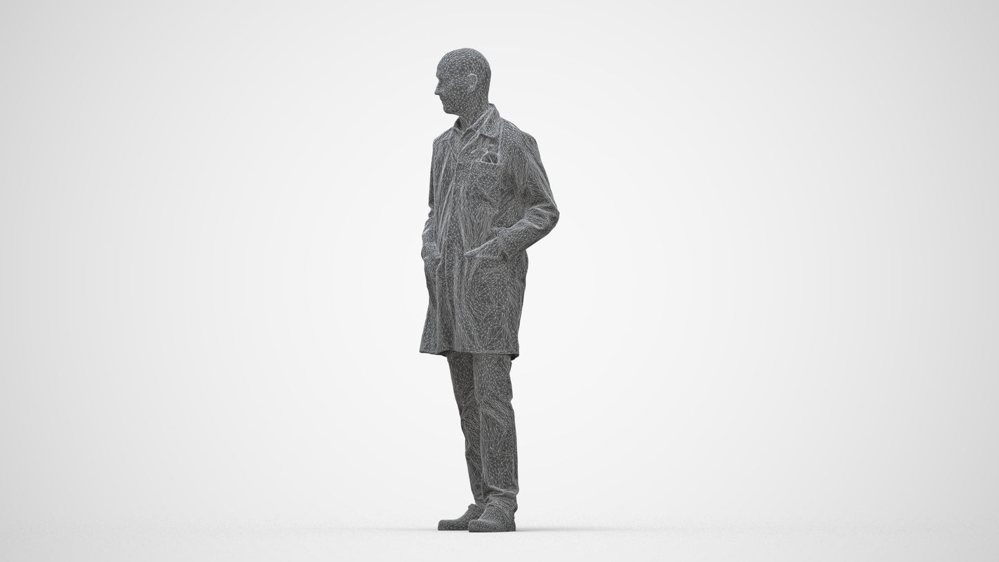 scanned 3D senior man medical, photogrammetry people for Enscape and V-Ray, wireframe back view