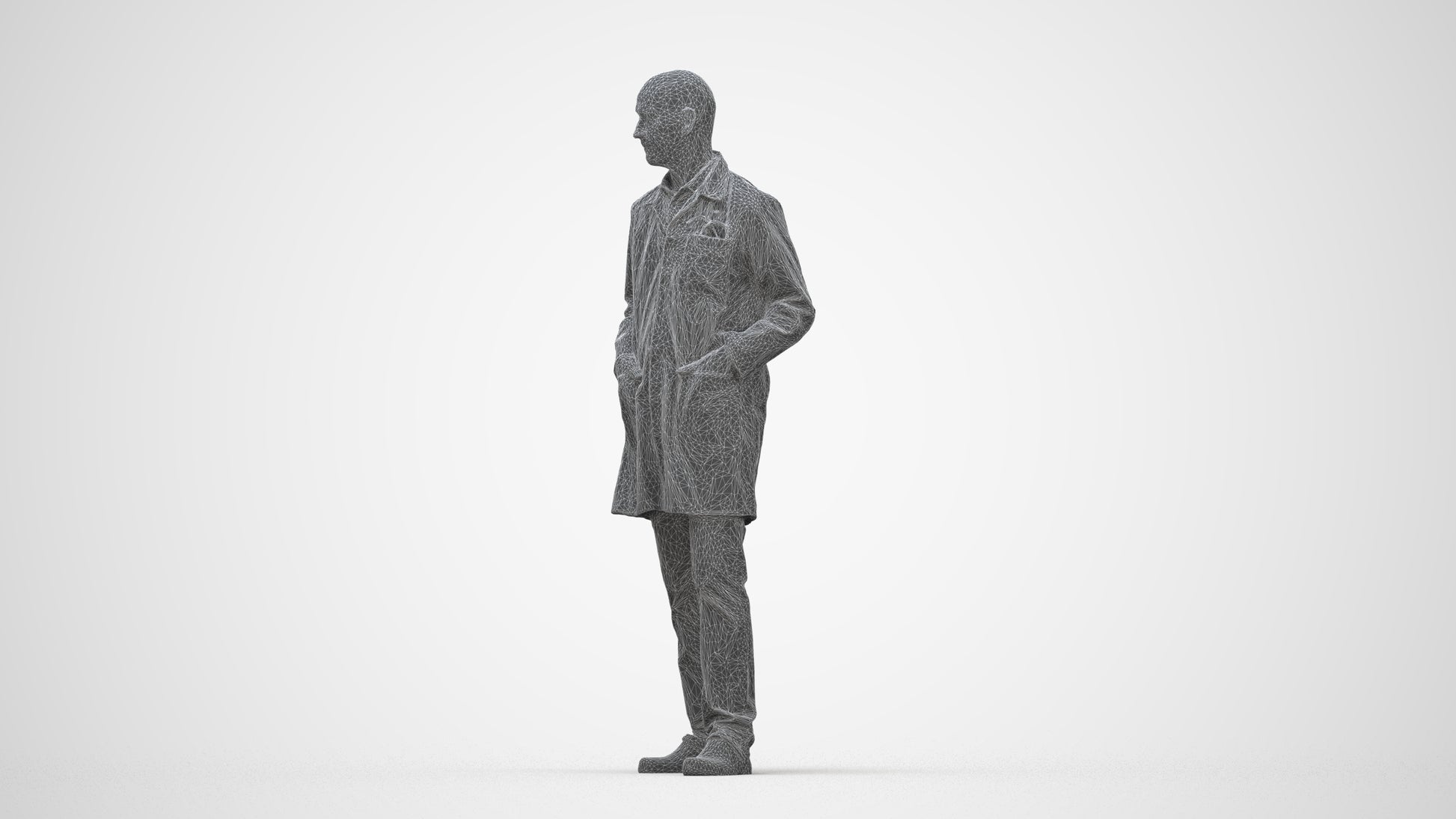 scanned 3D senior man medical, photogrammetry people for Enscape and V-Ray, wireframe back view
