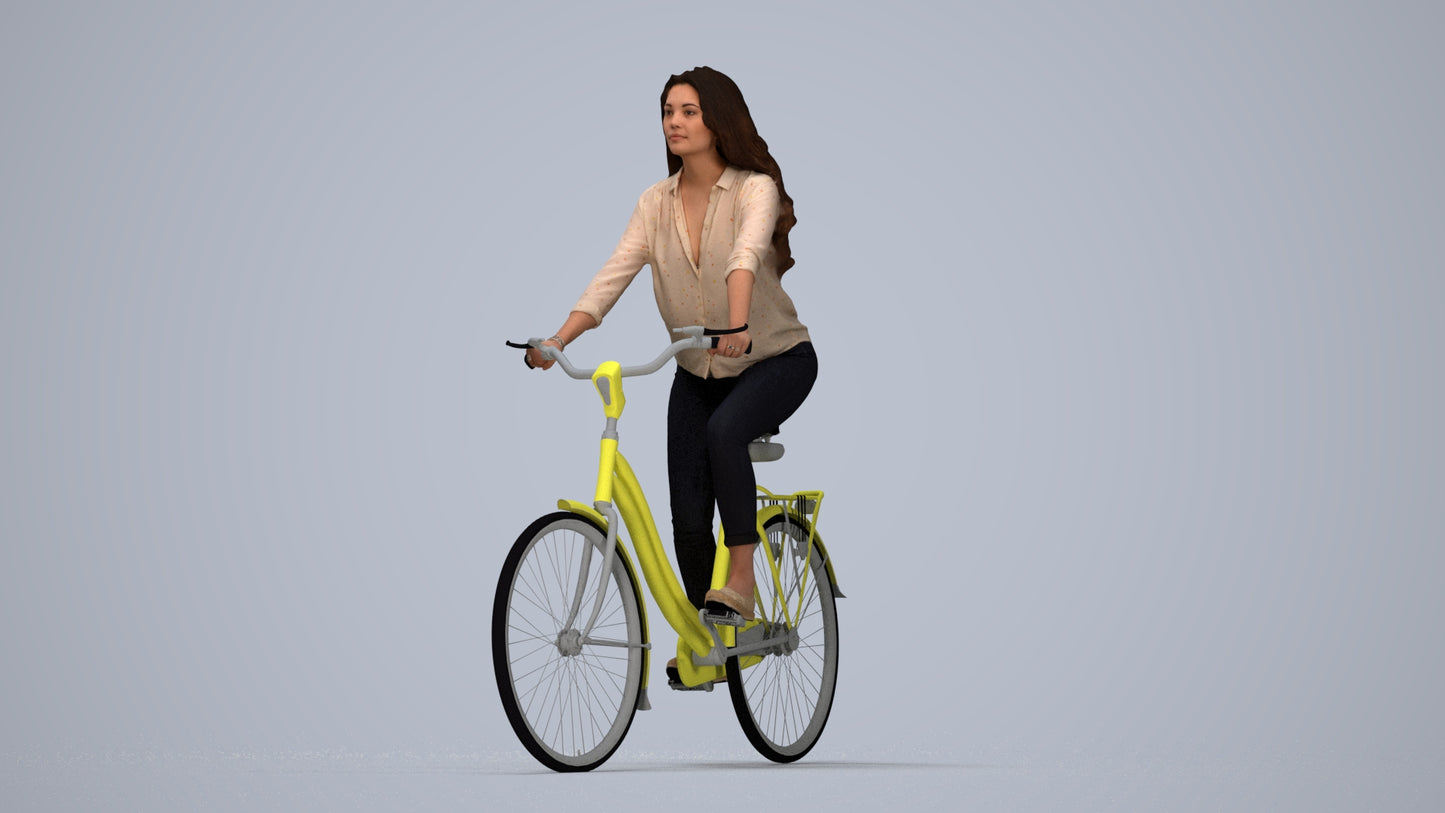 3D scanned woman cycling, photorealistic archviz people for Enscape and SketchUp, top-down view render