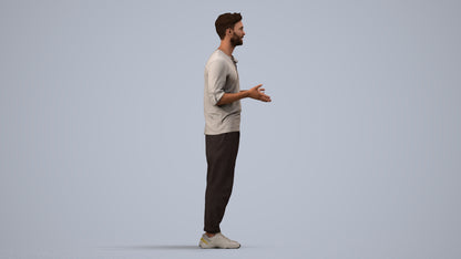 3D human model man casual standing, photogrammetry scanned person for archviz, side view render