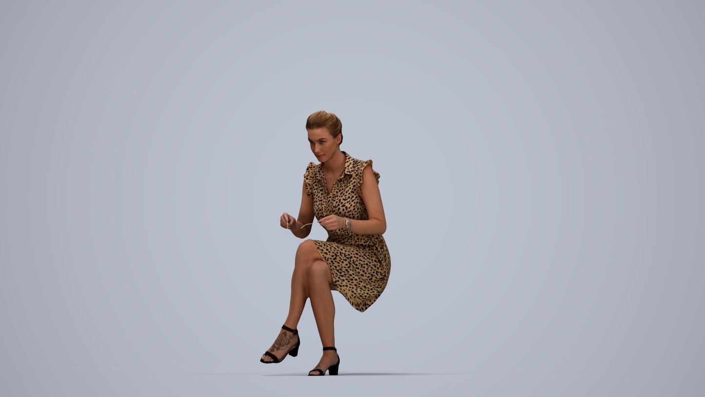 3D scanned woman sitting casual, photorealistic archviz people for Enscape and SketchUp, top-down view render