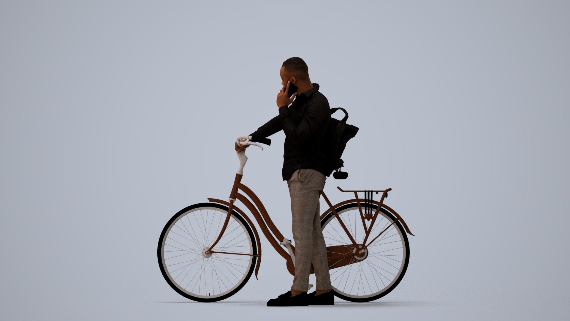 realistic 3D people man business cycling, render-ready for V-Ray and Corona, FBX OBJ, three-quarter view render