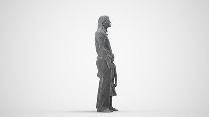3D human model girl casual kids, photogrammetry scanned person for archviz, wireframe side view