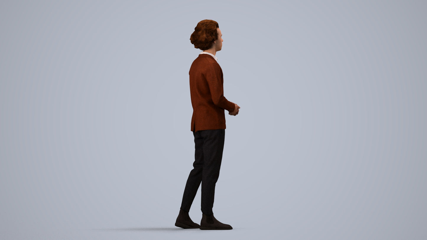 photogrammetry 3D man casual standing, realistic human model archviz FBX, side view render