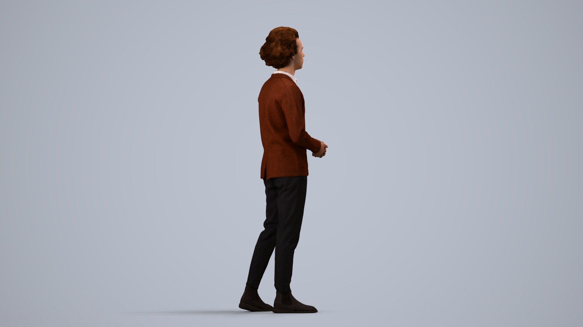 photogrammetry 3D man casual standing, realistic human model archviz FBX, side view render
