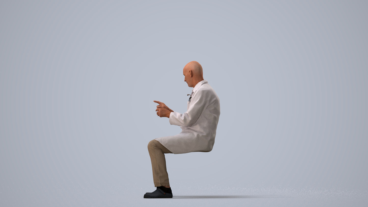 3D people model senior man medical, scanned human for 3ds Max rendering, three-quarter view render
