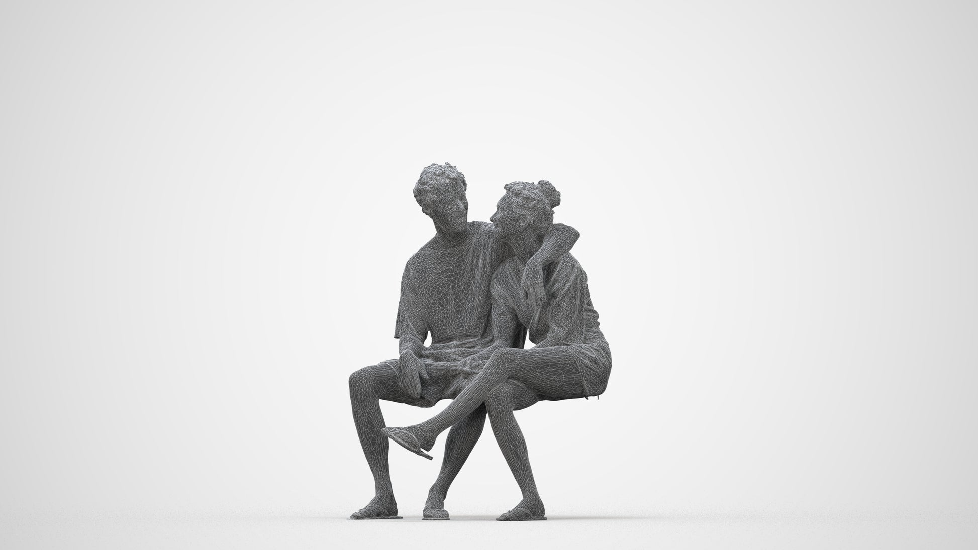 3D human model woman casual couple, photogrammetry scanned person for archviz, wireframe back view