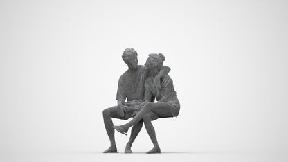 3D human model woman casual couple, photogrammetry scanned person for archviz, wireframe back view