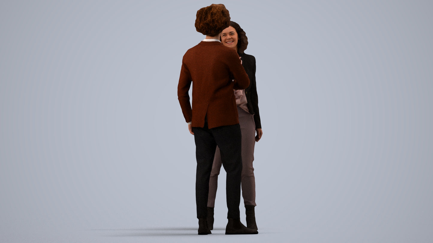 3D human model woman business, photogrammetry scanned person for archviz, side view render