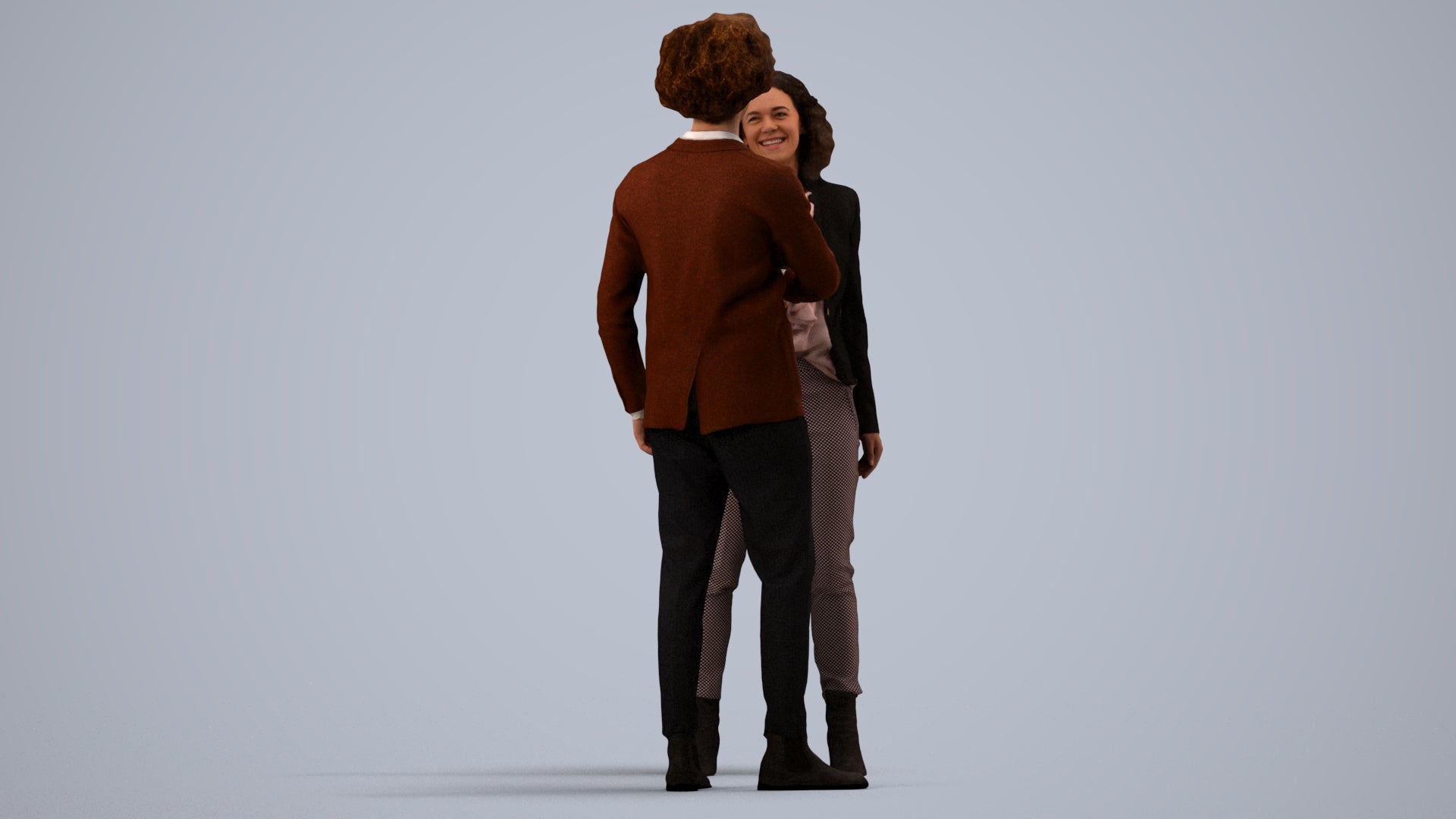 3D human model woman business, photogrammetry scanned person for archviz, side view render