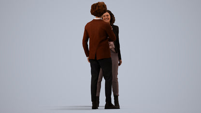3D human model woman business, photogrammetry scanned person for archviz, side view render