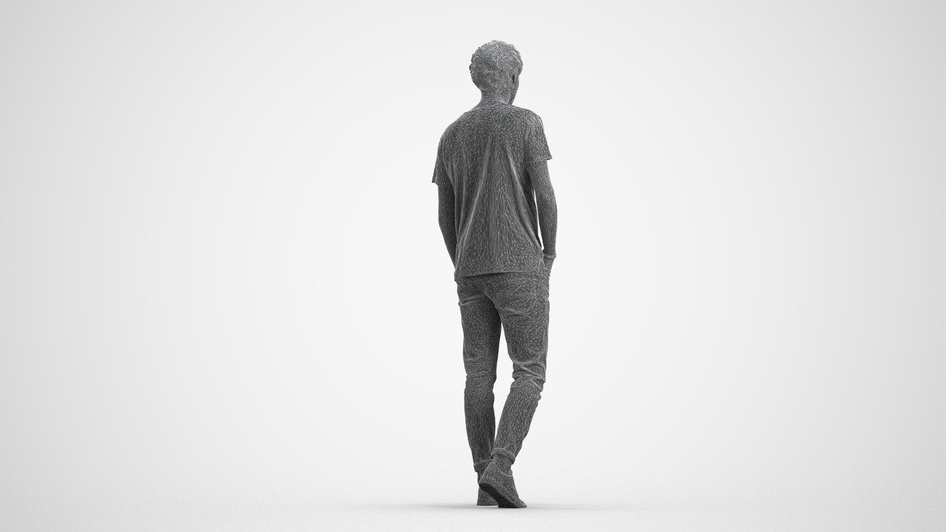 realistic 3D people man casual walking, render-ready for V-Ray and Corona, FBX OBJ, wireframe front view