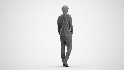 realistic 3D people man casual walking, render-ready for V-Ray and Corona, FBX OBJ, wireframe front view