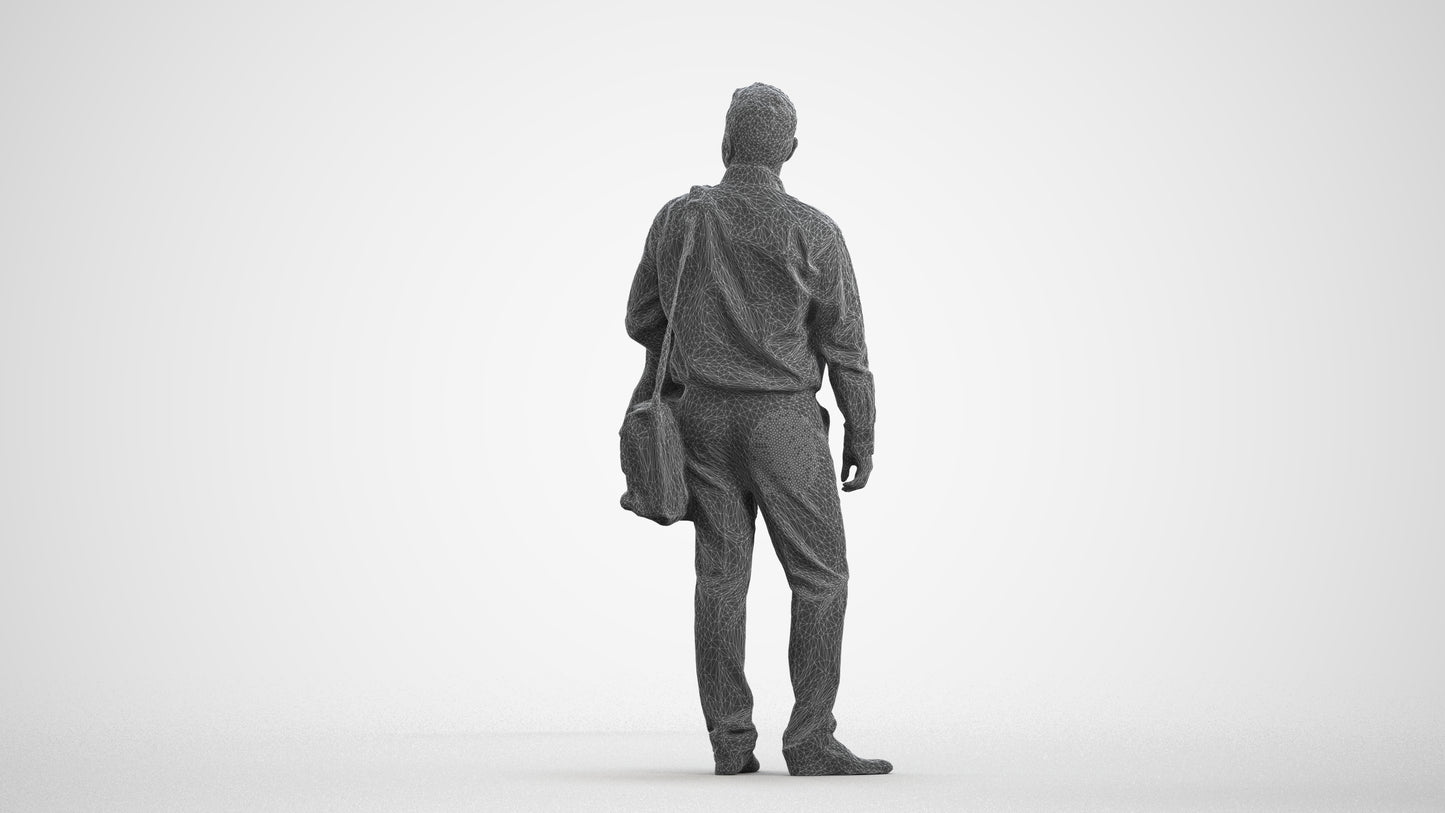 realistic 3D man business, scanned archviz people for Blender and 3ds Max, wireframe front view
