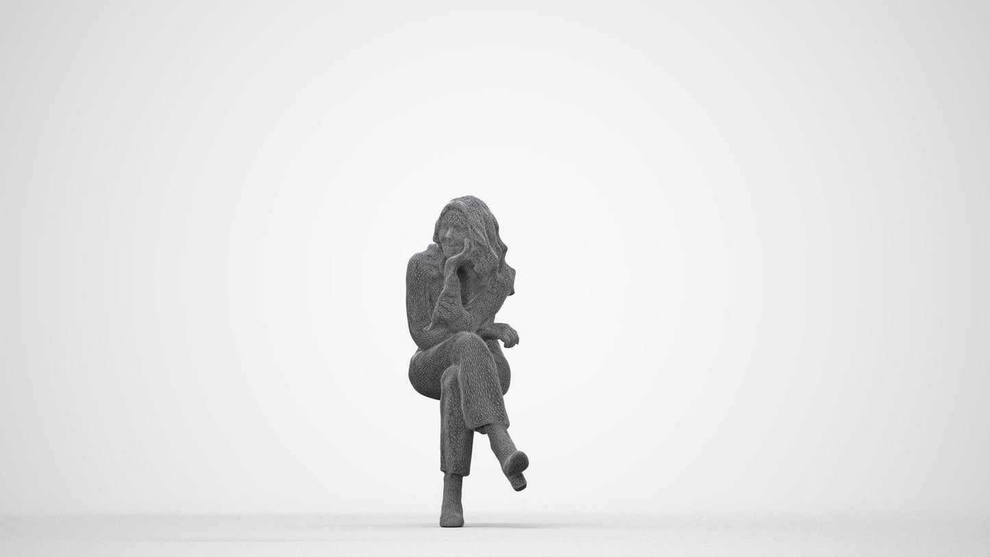 photogrammetry 3D woman business sitting, realistic human model archviz FBX, wireframe back view