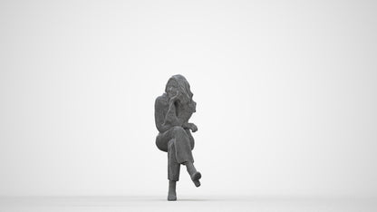 photogrammetry 3D woman business sitting, realistic human model archviz FBX, wireframe back view