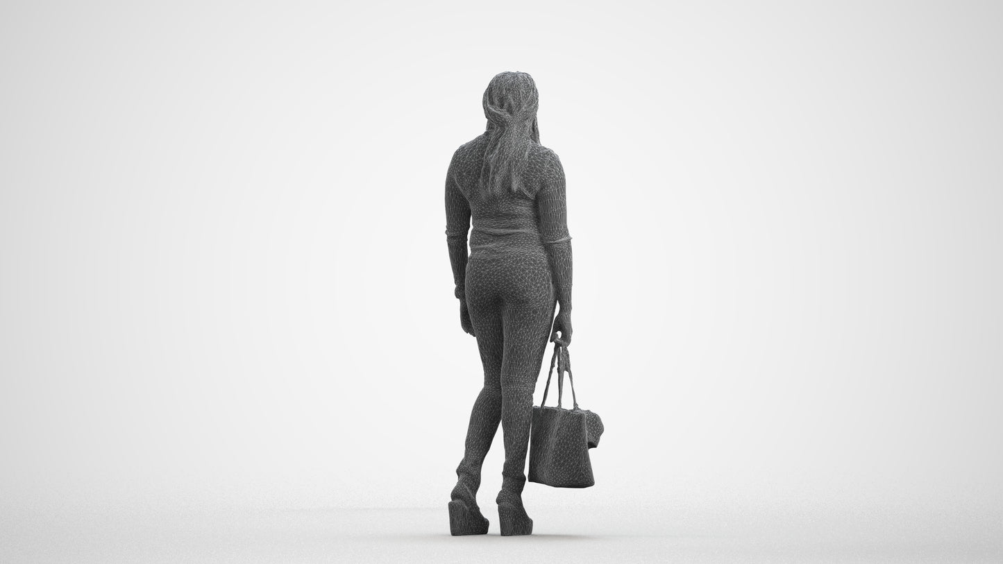 realistic 3D people woman casual standing, render-ready for V-Ray and Corona, FBX OBJ, wireframe front view