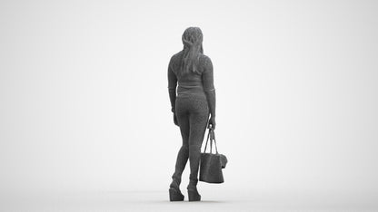 realistic 3D people woman casual standing, render-ready for V-Ray and Corona, FBX OBJ, wireframe front view