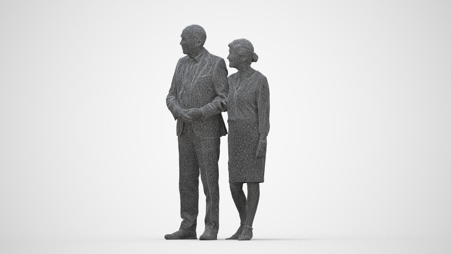 realistic 3D human senior woman business kids, archviz people FBX OBJ for Blender, wireframe back view