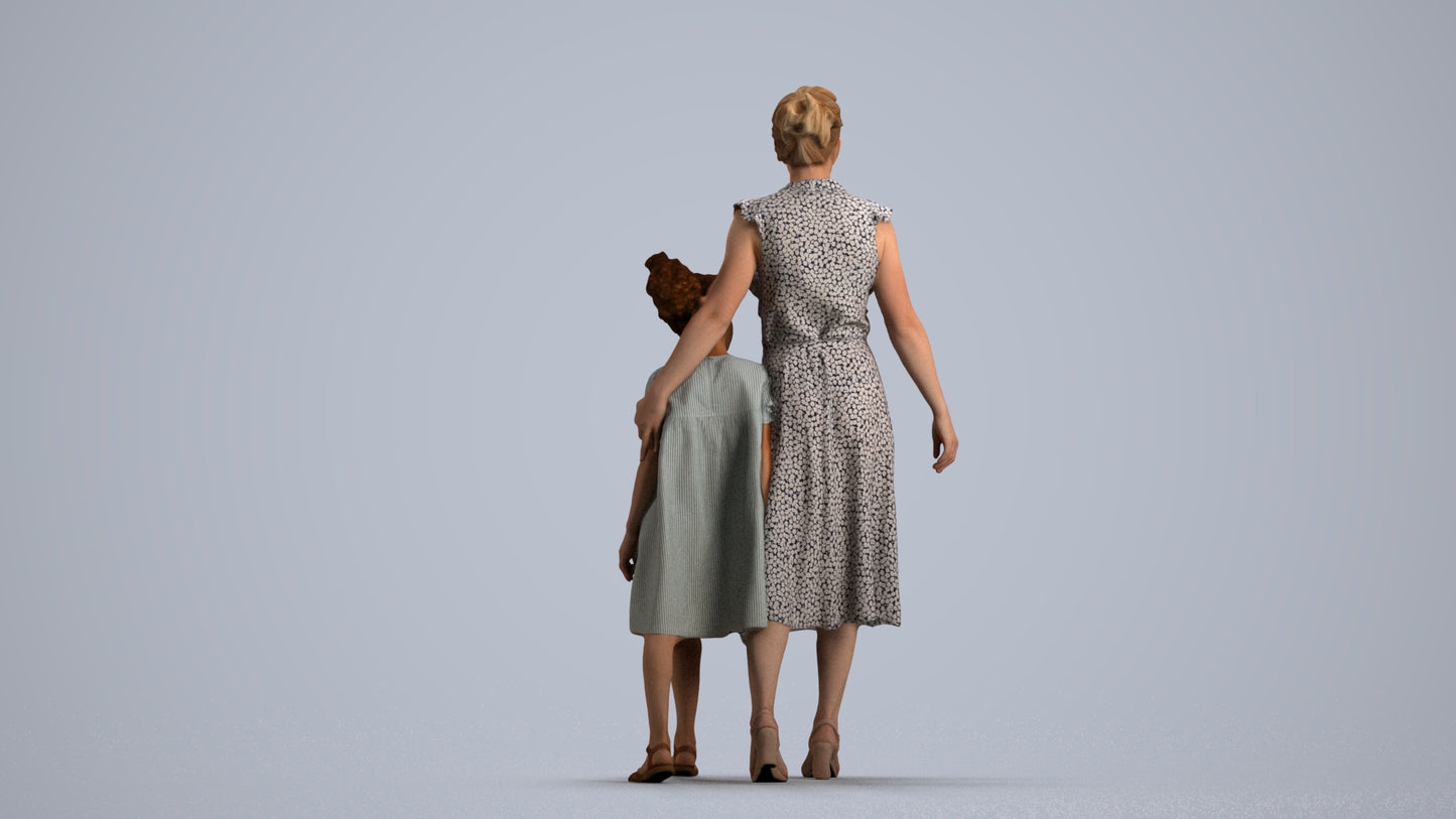 3D scanned girl kids casual, photorealistic archviz people for Enscape and SketchUp, front view render